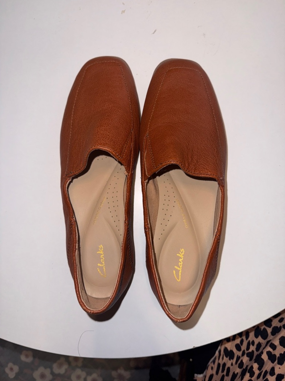 Clarks Tan Brown Leather Slip-On Loafers